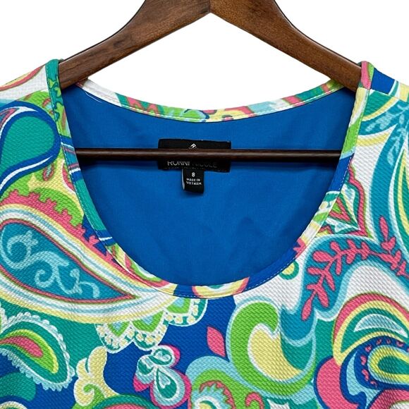 Ronni‎ Nicole T-Shirt Dress Women Size 8 Multicolor Paisley Stretch Textured - Picture 4 of 13